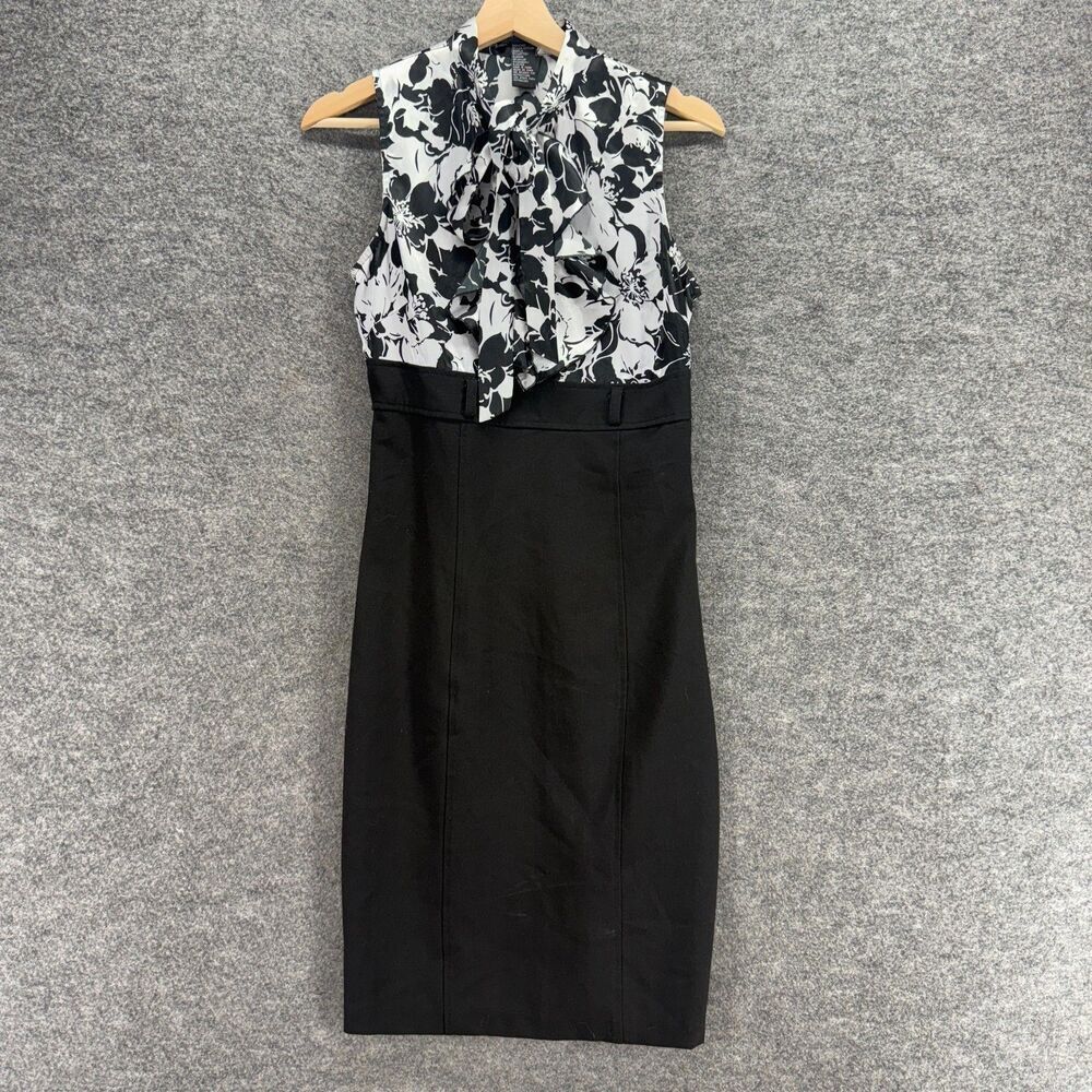 Rampage Dress Women 7 Black Floral Sheath Midi Sleeveless Crew Neck Cotton